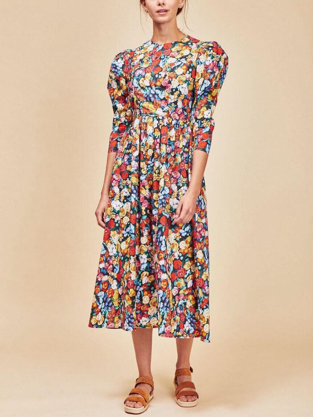 Hunter Bell Patterson Puff Sleeve Midi Dress in Multicolor Floral, Size 4